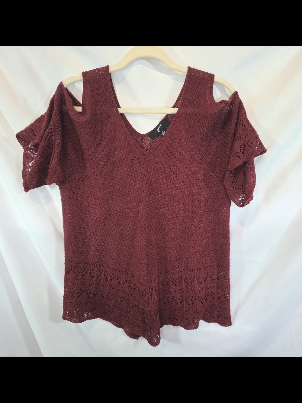 GNW Women's Coquette Girl Y2K Burgundy Crochet Cold Shoulder Blouse Size M